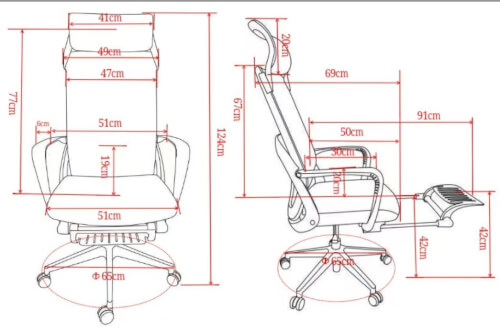 Ergonomická židle Orca - rozměry